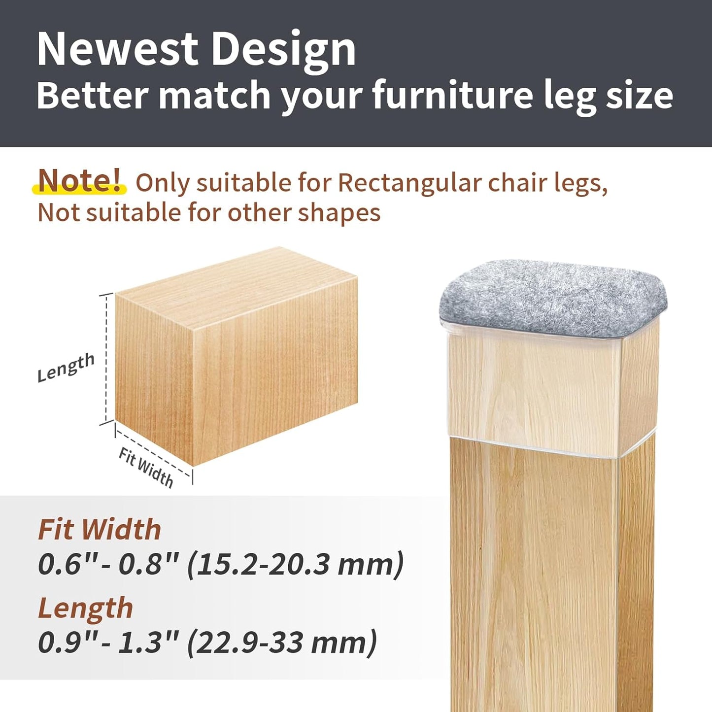 Ezprotekt 24 Pcs Rectangle Black Silicone Chair Leg Floor Protectors Caps, Rectangle Felt Furniture Pads Covers Cups for Desk Chair Table (Fit W :0.6-0.8", L: 0.9-1.3", Grey)