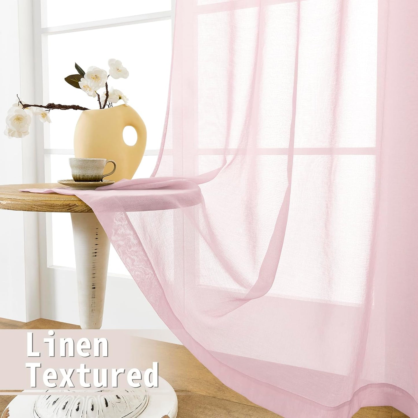 Tollpiz Sheer Door Curtains Closet Linen Textured Curtains Sheer Doorway Light Filtering Voile Rod French Door Pocket Curtain Patio Glass Door, 25 x 72 inches Long, Pink, Set of 1 Panel