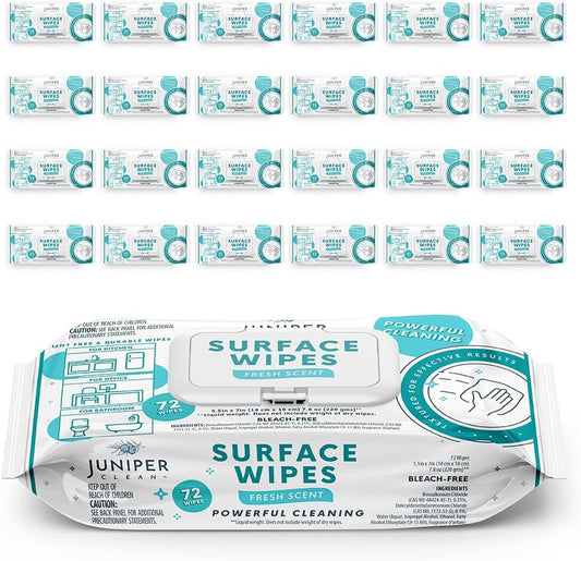 24 Pack Surface Cleaning Wipes Bleach Free, All-Purpose Cleaner for Bathroom, Kitchen, Office, 1728 Count Soft Flow, Fresh Scent, Bleach Free, Lint Free, Durable