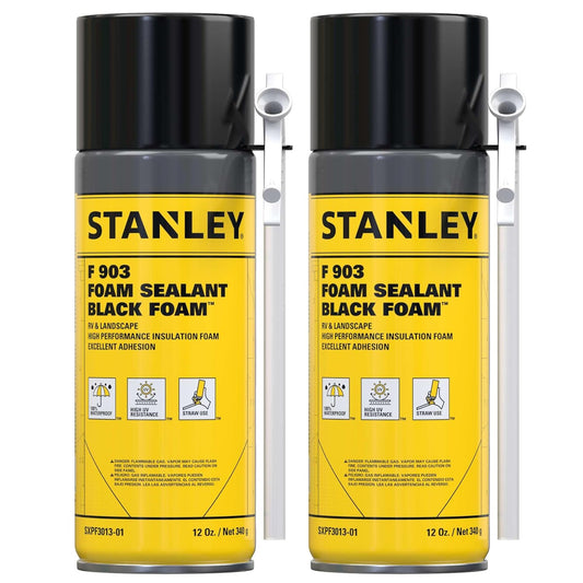 Stanley F903 Black Spray Foam Sealant (2x12oz) – Waterproof Expanding Polyurethane Foam for RV, Pond, Waterfall, Landscape & Automotive Applications – UV Resistant, Gap Filler Foam | 2 Pack