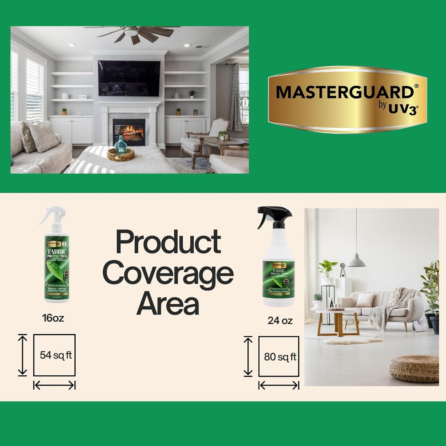 Fabric Protection Spray Water Based Solution - Natural Kid and Pet Safe Formula, Fabric Protector for Upholstery, Couch, Shoes, Jackets & Outdoor Furniture - Waterproof & Stain Resistant - 24 oz