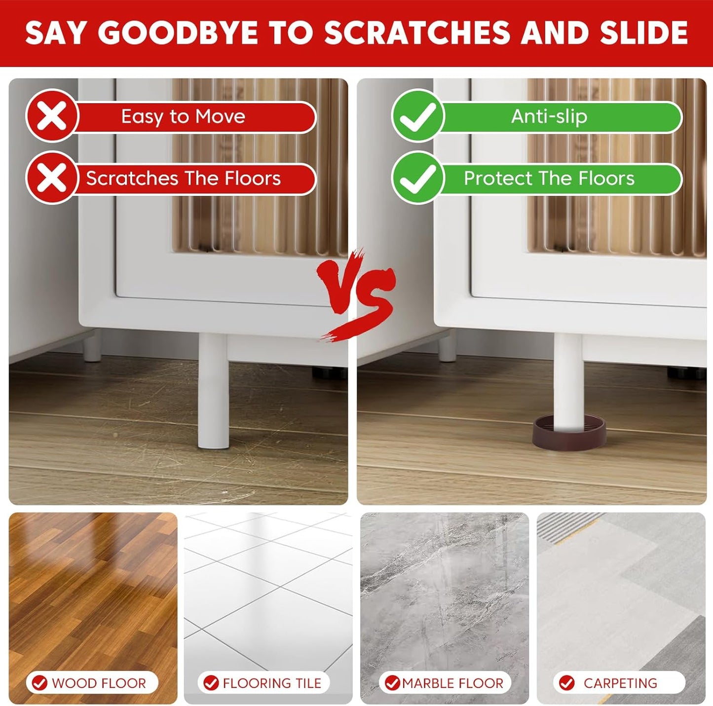 Rubber Furniture Pads Non Slips Furniture Casters Cup Chair Leg Floor Protectors for Bed Sofa Table and Chair Stopper (Pack of 8,Brown 1.5" x 1.5" Round)