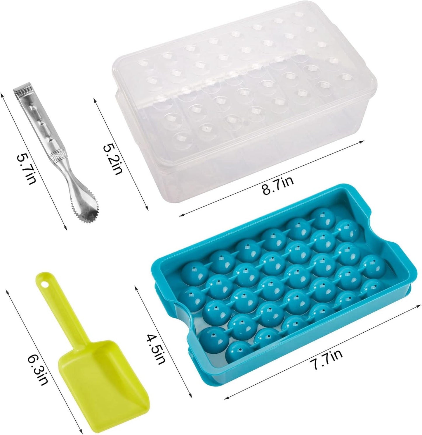 Bangp Upgrade Round Ice Cube Tray with Lid and Bin,2 Pack Ice Cube Tray for Freezer,Circle Ice Mold Making 64 Small Ice Balls, Easy Release Ice Tray with Ice Bucket,Ice Tong and Ice Scoop