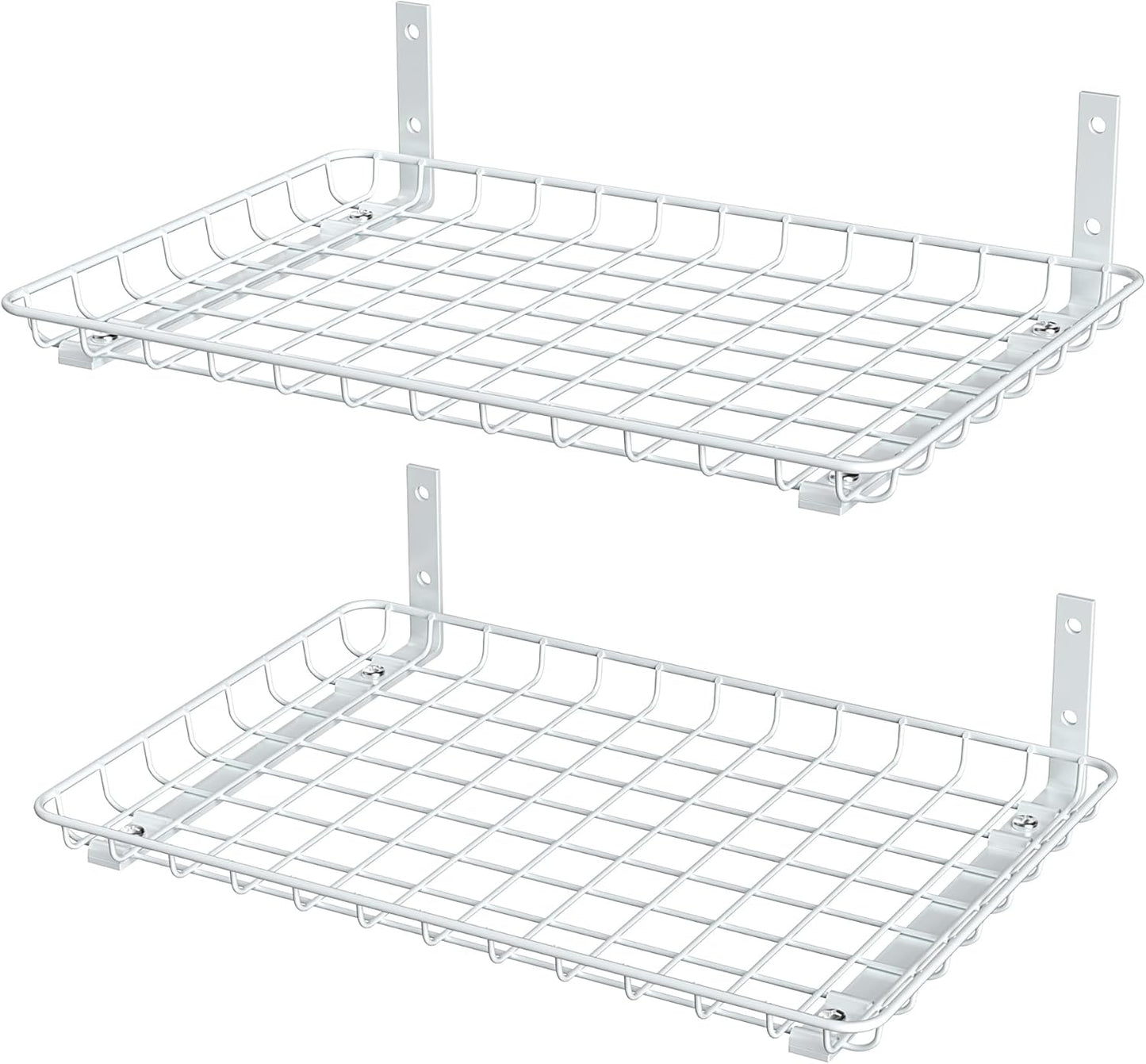 EVERHANGER Garage Wall Shelves 12x18 Inch, Wall Mounted Storage Shelf, Metal Shelf Rack, Heavy-Duty Shelf Organizer 2 Pack, White
