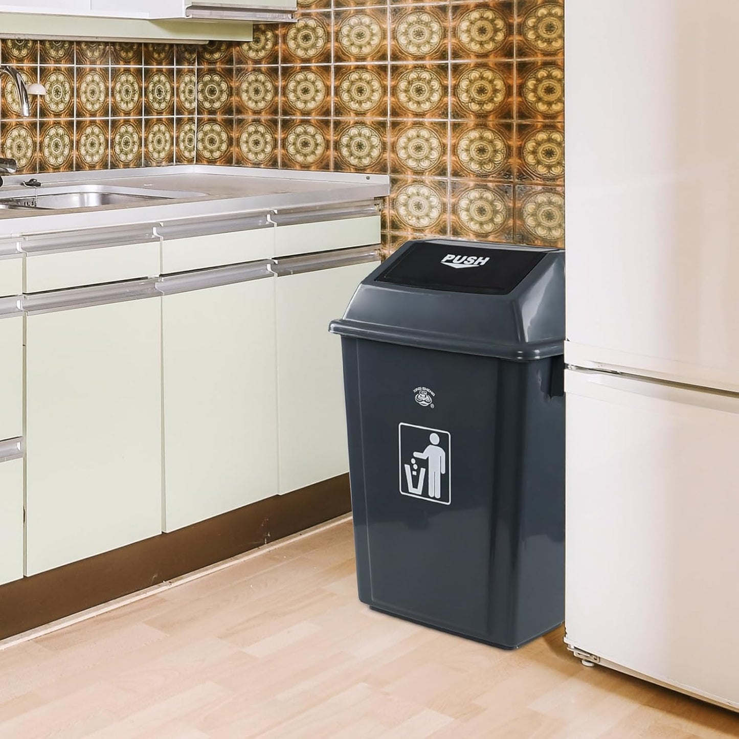 13 Gallon Kitchen Trash Can with Swing Lid, 4-Pack Large Plastic Swing Top Garbage Can, Grey