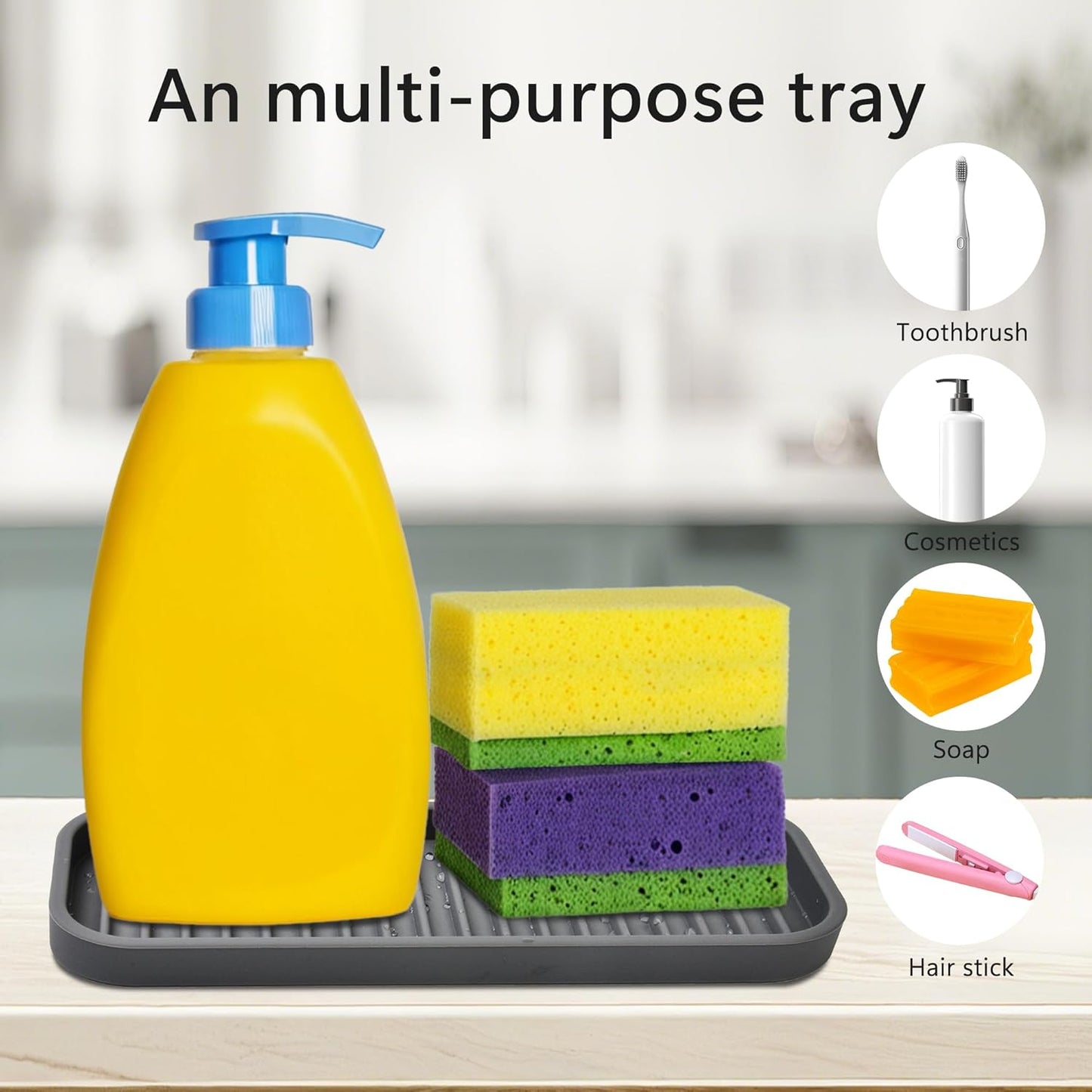Mofason Silicone Sponge Holder, Tray for Soap and Sponge, Kitchen Sink Tray, Accessories to Help You Clean Kitchen Sink Sponge Rack（Gray, 2 Pack）