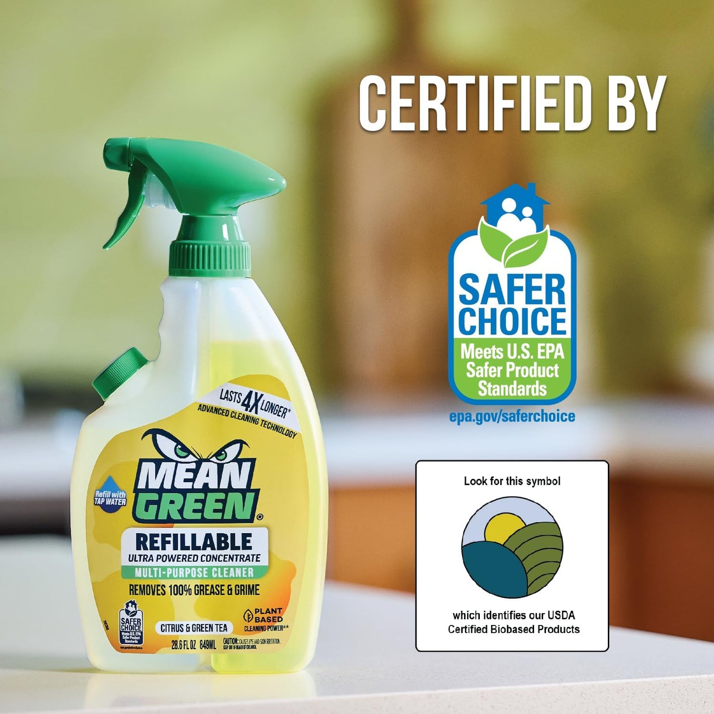 Mean Green Refillable Ultra Powered CONCENTRATE Multi Purpose Cleaner, Citrus & Green Tea, 14.3 fl oz 2-Pack