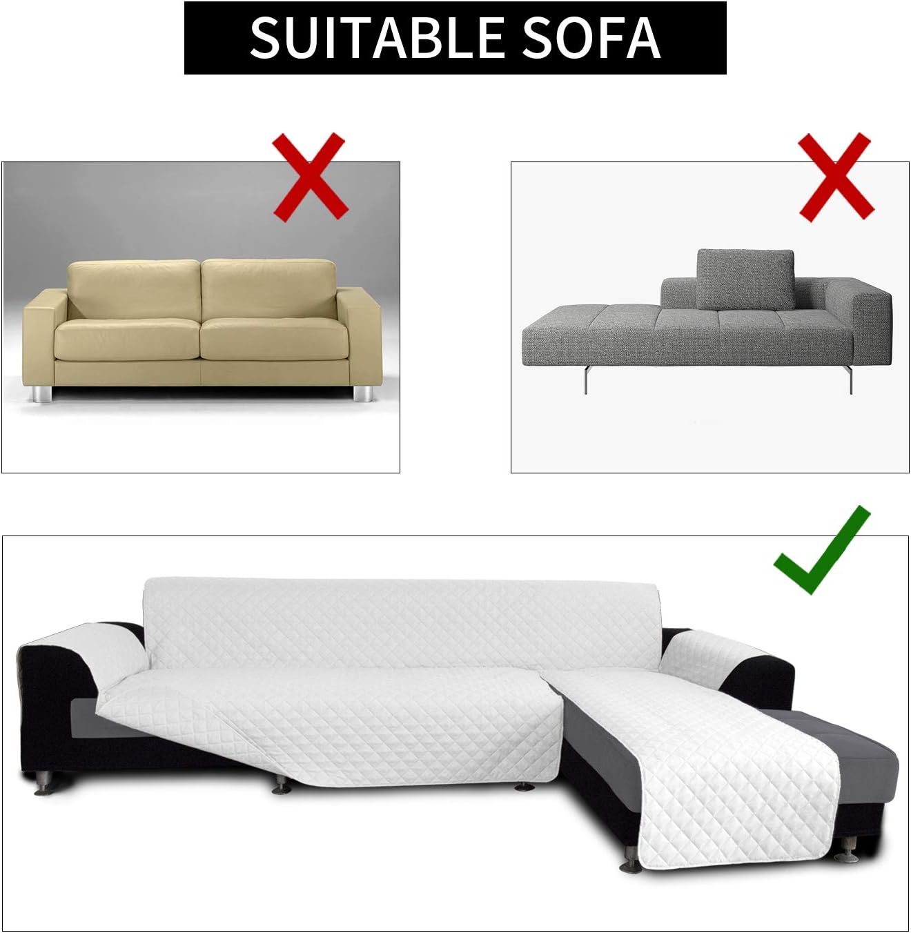 Easy-Going Sofa Slipcover L Shape Sofa Cover Sectional Couch Cover Furniture Protector Mat for Pets Dog Cat (Small, White/White)