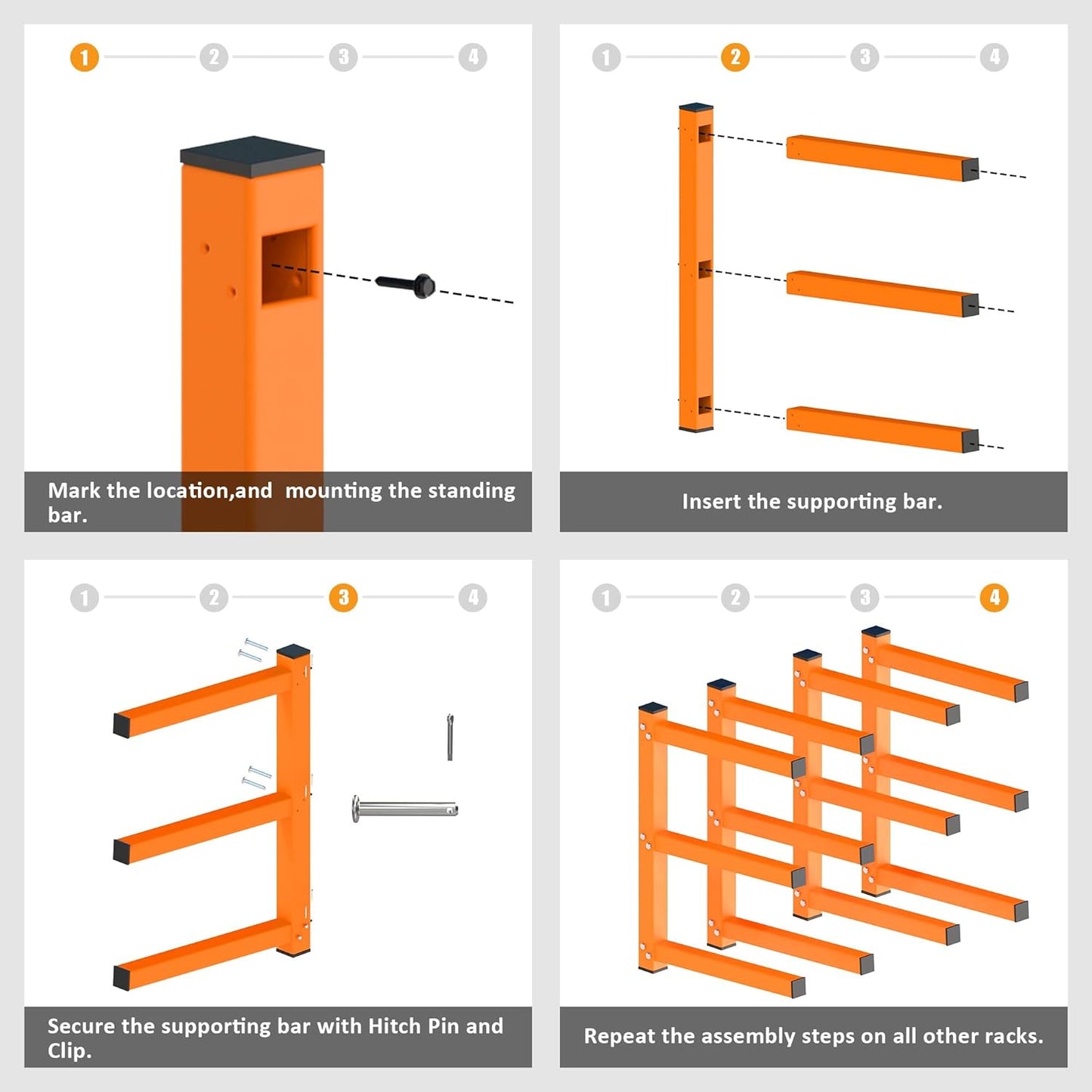 UNITEDPOWER Wall Mount Wood Organizer, Lumber Storage Rack, Heavy Duty Metal Shelf with 6-Level for Workshop or Garage, Indoor Or Outdoor Use-4 Hook
