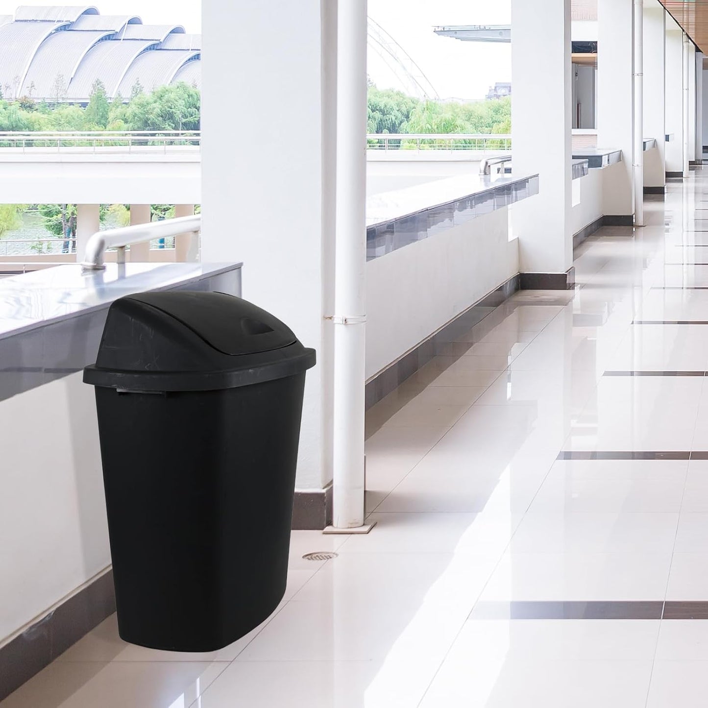 18 Gallon Plastic Garbage Bin with Swing Lid, Set of 4 Large Trash Can, Black