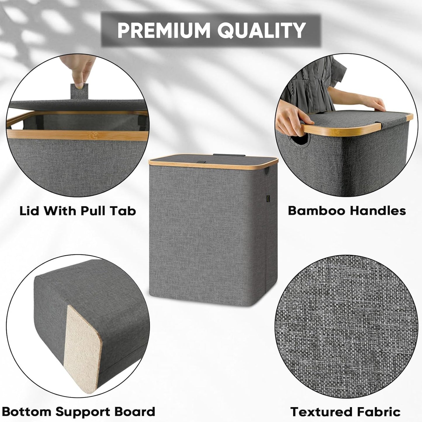 BALEINE Laundry Hamper with Lid, Tall Laundry Baskets with Bamboo Pull Handles, Large Laundry Bin with Internal Support (36 Gal/140L, Pink)