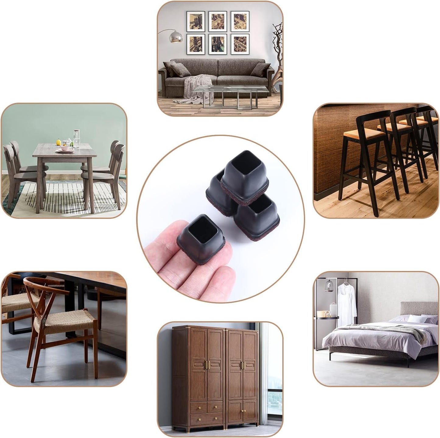 Ezprotekt 24 Pcs Extra Small Square Chair Leg Floor Protectors, Silicone Felt Furniture Pads, Dining Table Leg Caps Covers Protectors for Hardwood Floors No Scratches (S Fit: 0.55" - 0.75", Black)