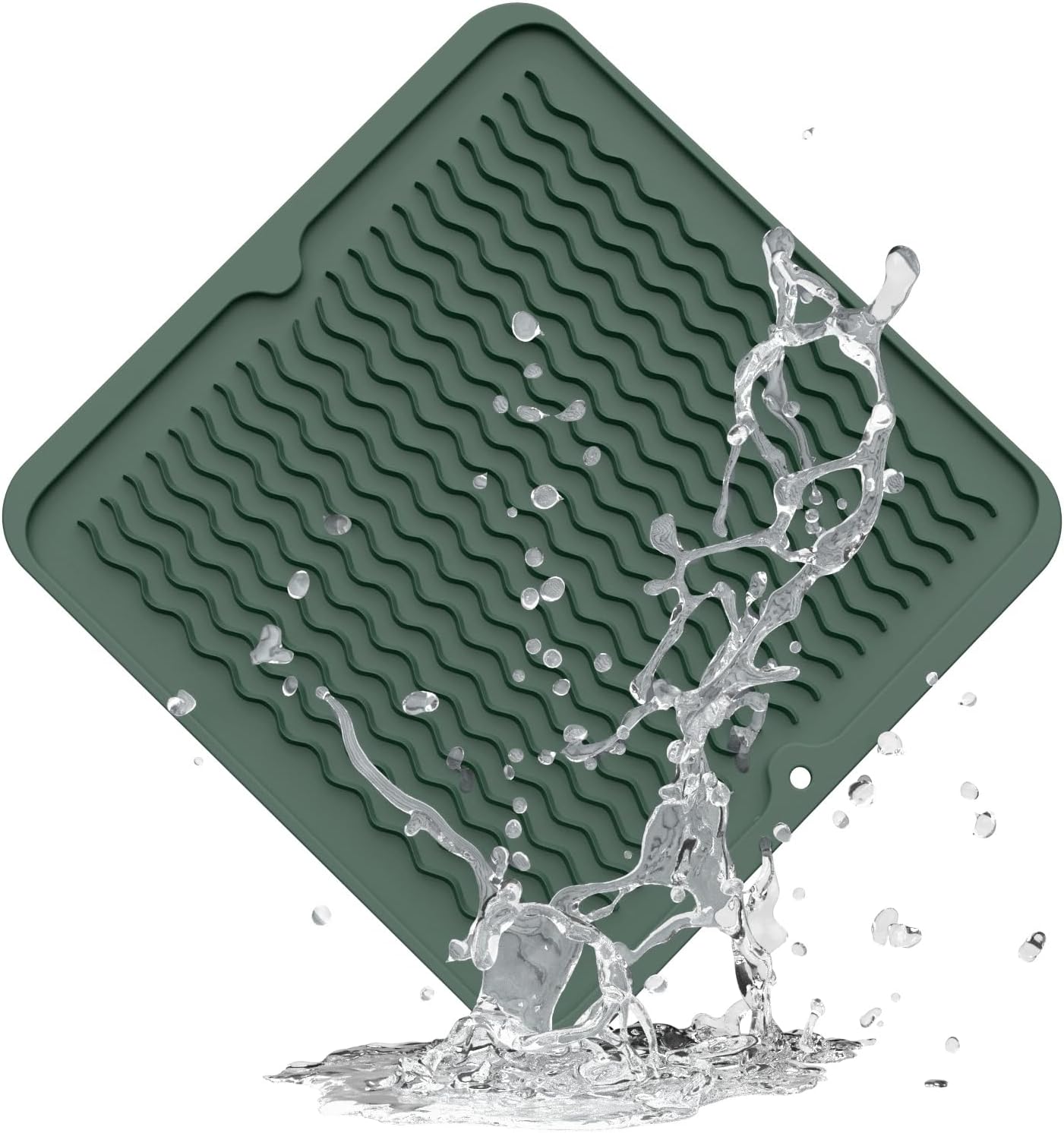 ZLR Silicone Dish Drying Mat for Kitchen Counter, Eco-Friendly Fast Dry Dish Mat, Easy Clean Multi Usage Drying Matt, Heat Resistant Trivet, 12" x 12" Middle, Dark Green