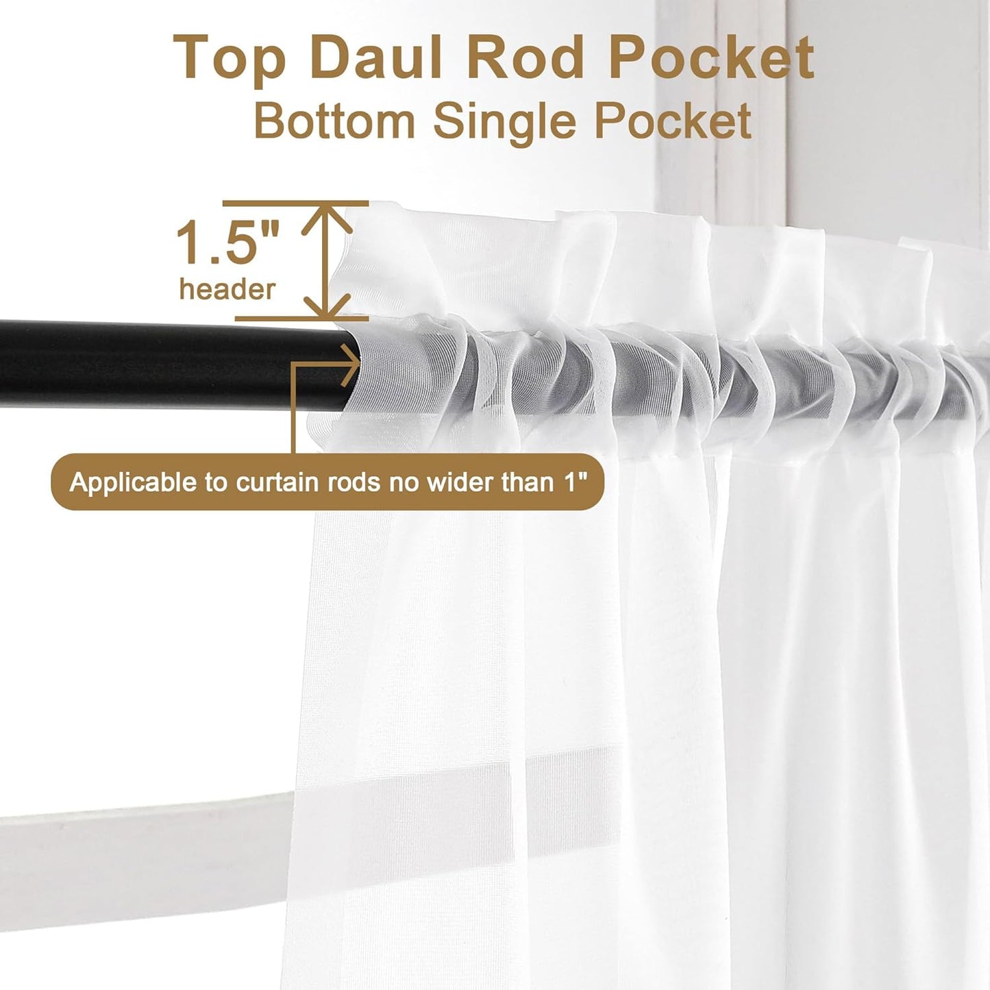 Chyhomenyc White Sheer Curtains 108 Inch Length 2 Panels Set, Extra Long Light Filtering Solid Voile Window Drapes for Living Room Party Ceremony, 42Wx108L, 9FT Length, Set of 2, White