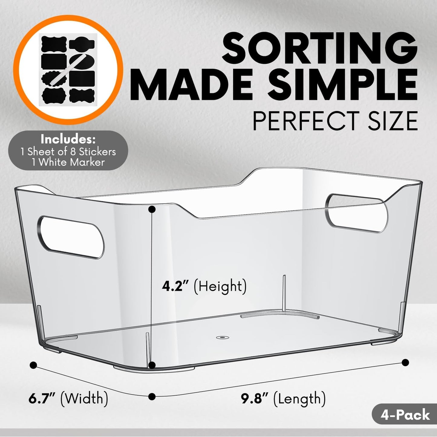 Clear Plastic Storage Bins with Labels, Pantry Organizers and Storage Containers Fridge Organizer Bins Kitchen Cabinet Organization for Organizing Medicine Cabinet Organizer Bin Bathroom Refrigerator