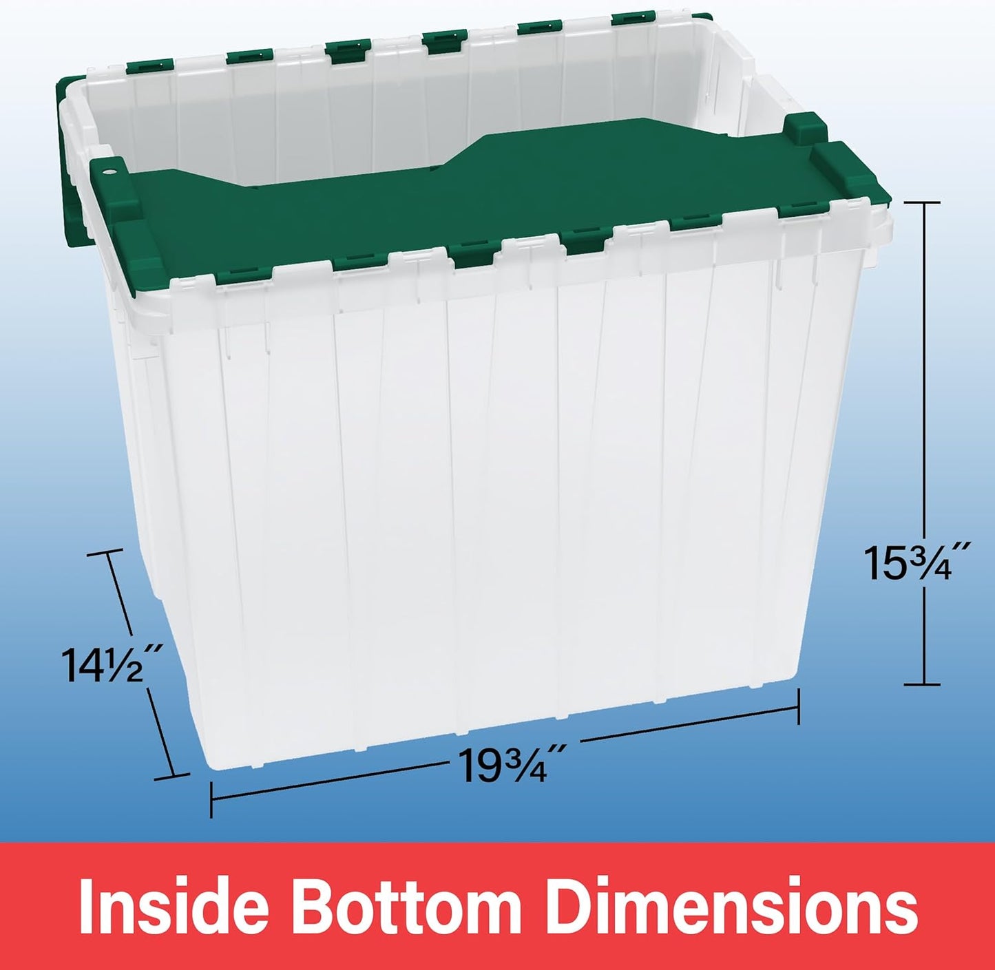 Akro-Mils KeepBox 18 Gallon Storage Container, Nesting and Stackable Plastic Storage Box with Lid Attached, Clear Tote for Garages, Closets, and Moving, 21" x 15" x 17", Red/Green