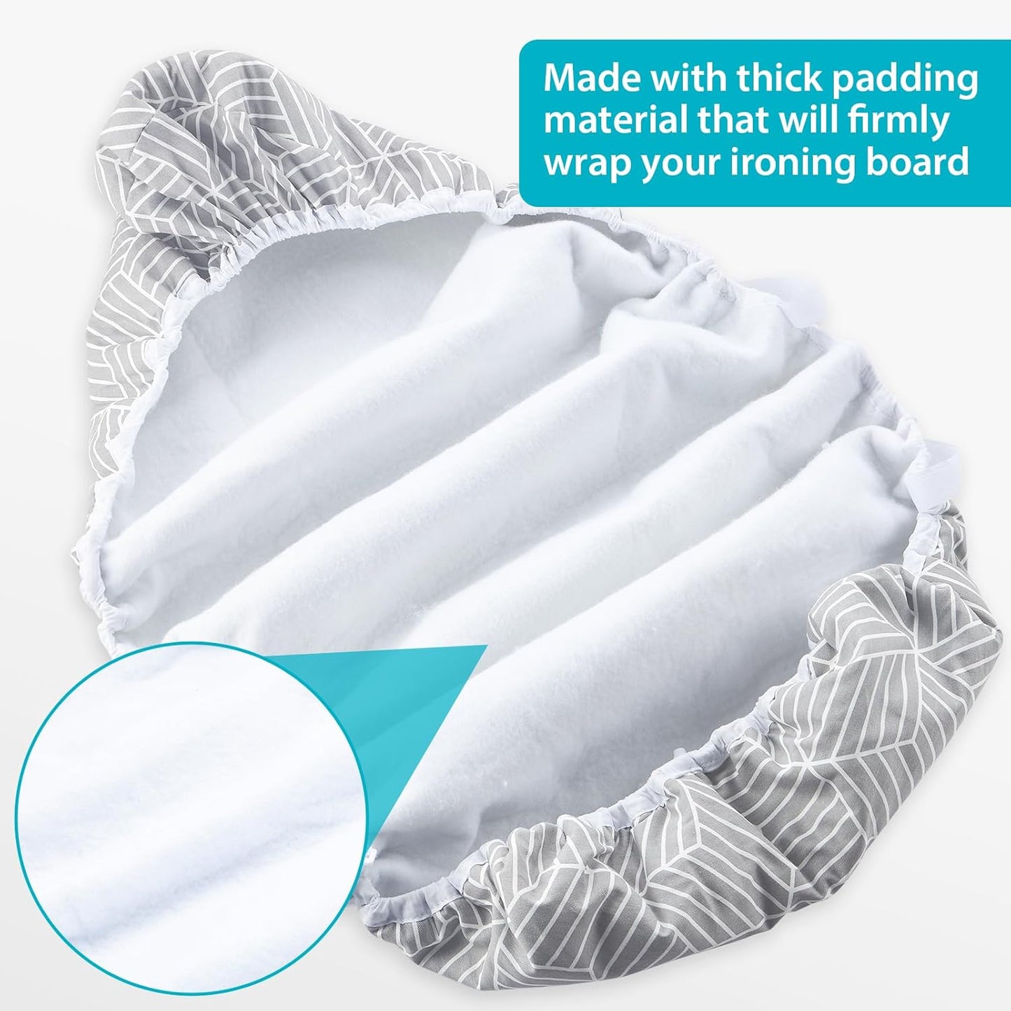 Extra Wide Ironing Board Cover and Pad 18 x 54 inch Heat Reflective with Hook and Loop Fasteners, Thick Padding with Elasticized Edges, 3 Layers Iron Board Cover (Gray Cube)