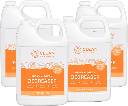 Clean Republic Heavy-Duty Degreaser, Multi-Surface Cleaner for Ovens, Stove Tops, Grills, and More, 1 Gallon Bottle, 4-Pack