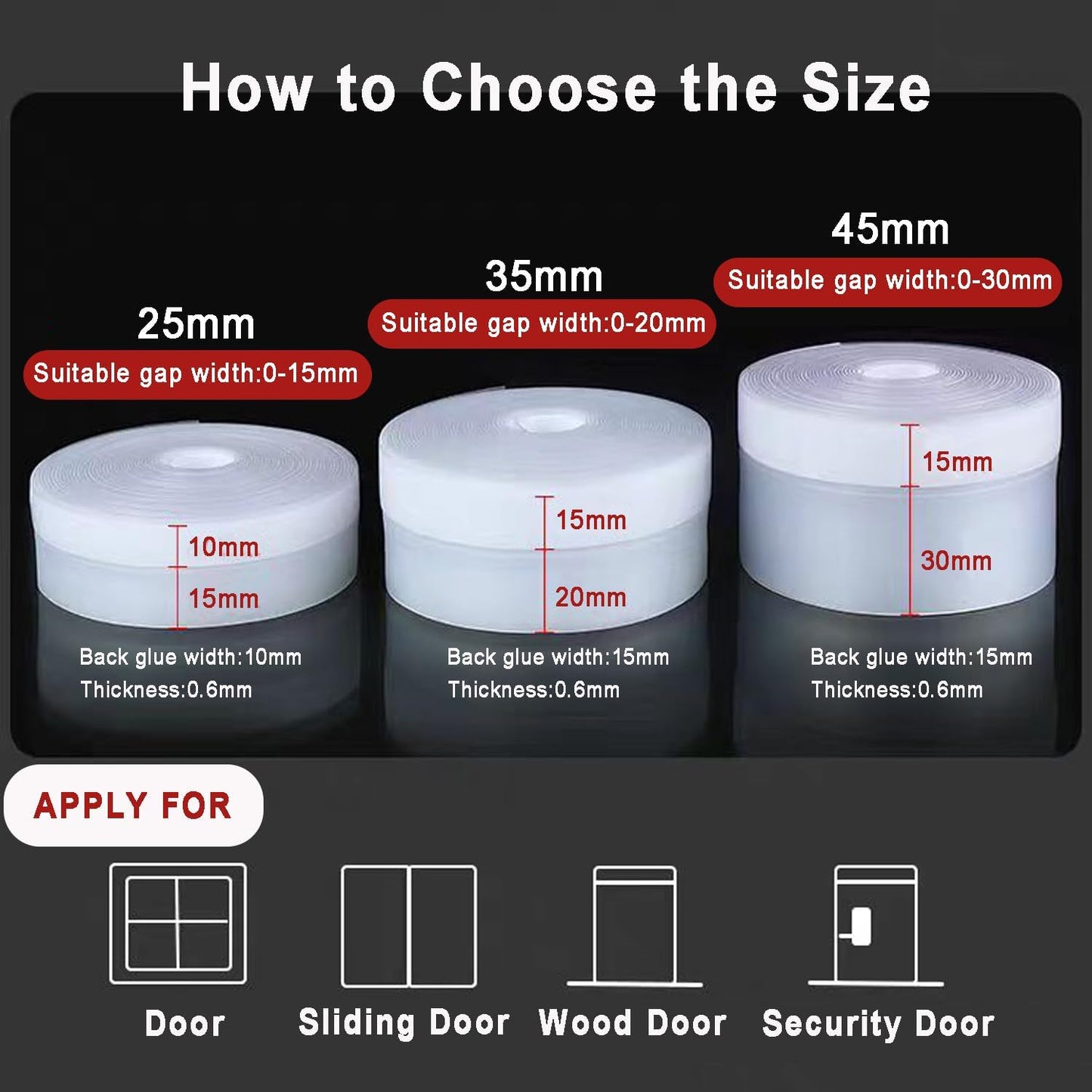 No Residue 32.8FT Door Weather Stripping Door Seal Strip, Silicone Sealing Sticker Sealing Tape for Door Draft Stopper Self Adhesive for Doors, Windows,(Transparent,45MM)