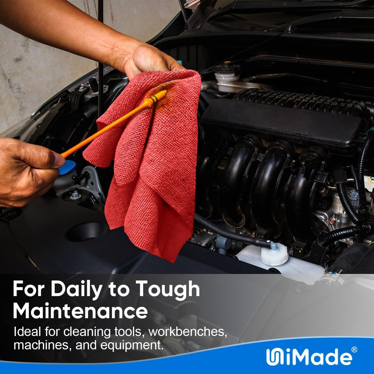 Shop Towel Rag, 200 Pack Reusable Rags Bulk Microfiber Cleaning Cloth Lint Free Towels for Car Kitchen Automotive Bar Mechanic Restaurant Garage, 11.5"x 11.5", Red