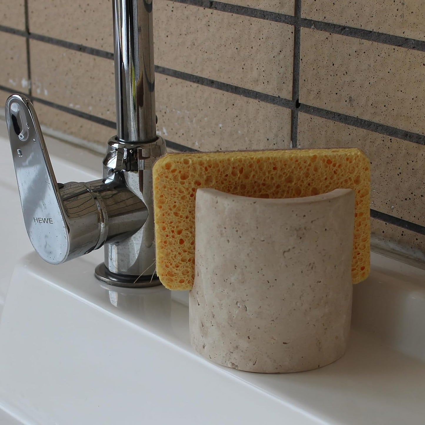 Natural Travertine Sponge Holder for Kitchen Counter, Drying Rack, Sponge Caddy for Sink Organizer