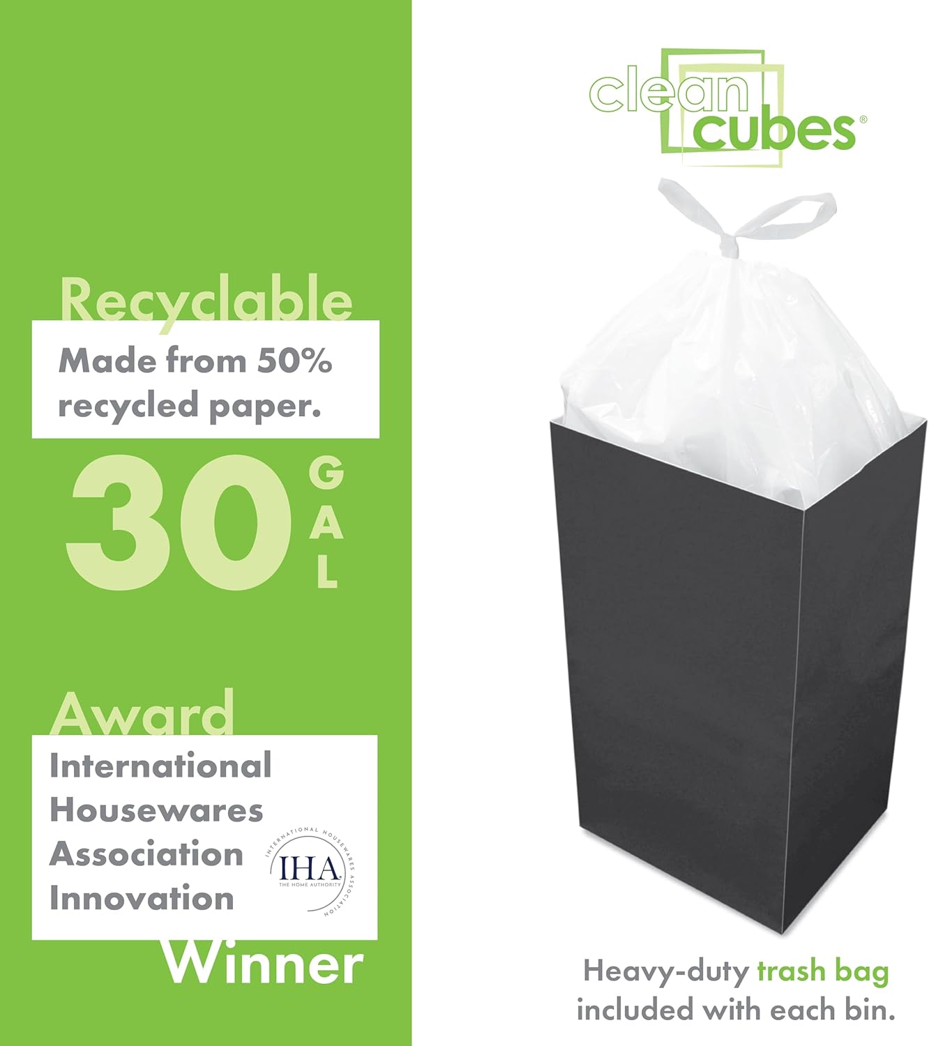 30 Gallon Disposable Pop-Up Trash Cans (3-Pack) with Fitted Bags – Foldable Garbage & Recycling Bins for Parties, Events & Kitchen (Black, 30" H x 14" W x 17" D)