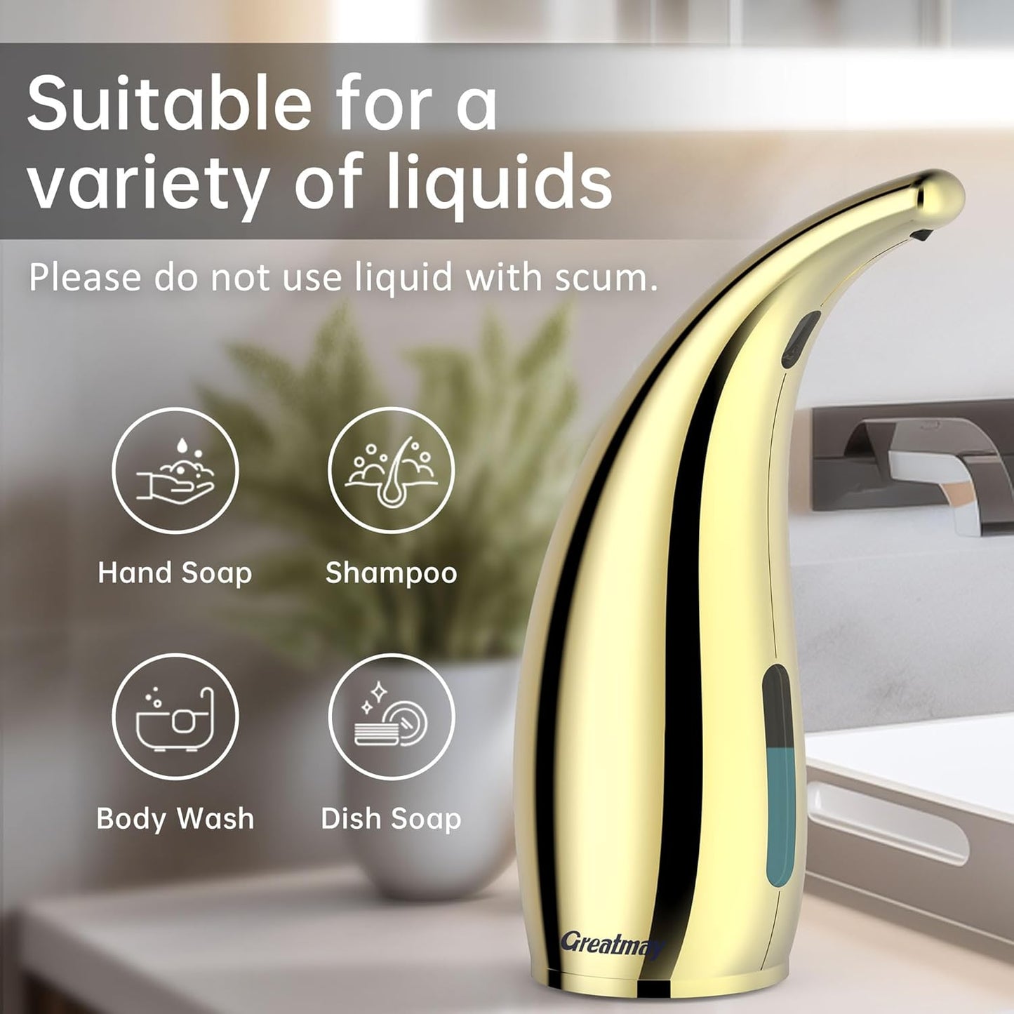 Adjustable Automatic Soap Dispenser Touchless, 4 Adjustable Levels Touchless Sensor Liquid Soap Pump Dispenser，300ml Rechargeable Magnetic Charging Hand Soap Dispenser for Kitchen，Bathroom