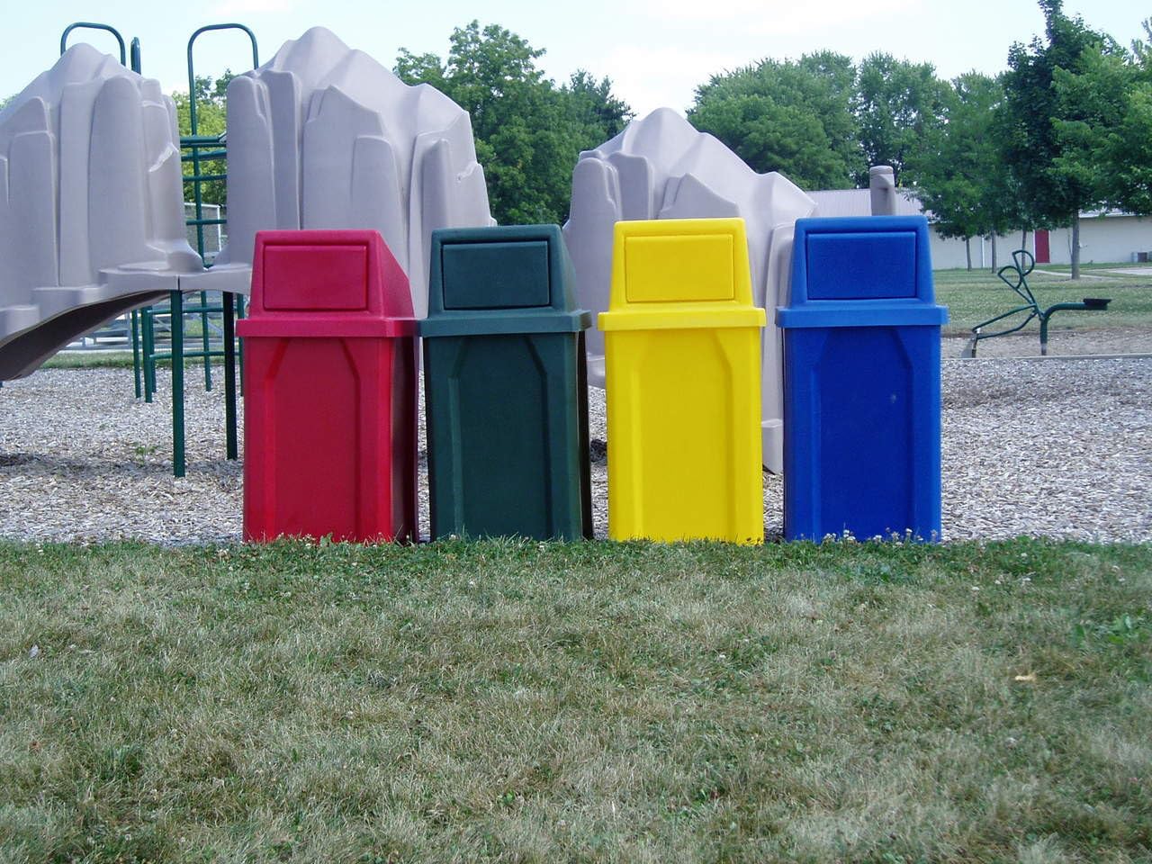 32 Gallon Square 100% Recycled Plastic Heavy Duty Outdoor Trash Can with Push Lid - Great for Schools and Businesses - Orange