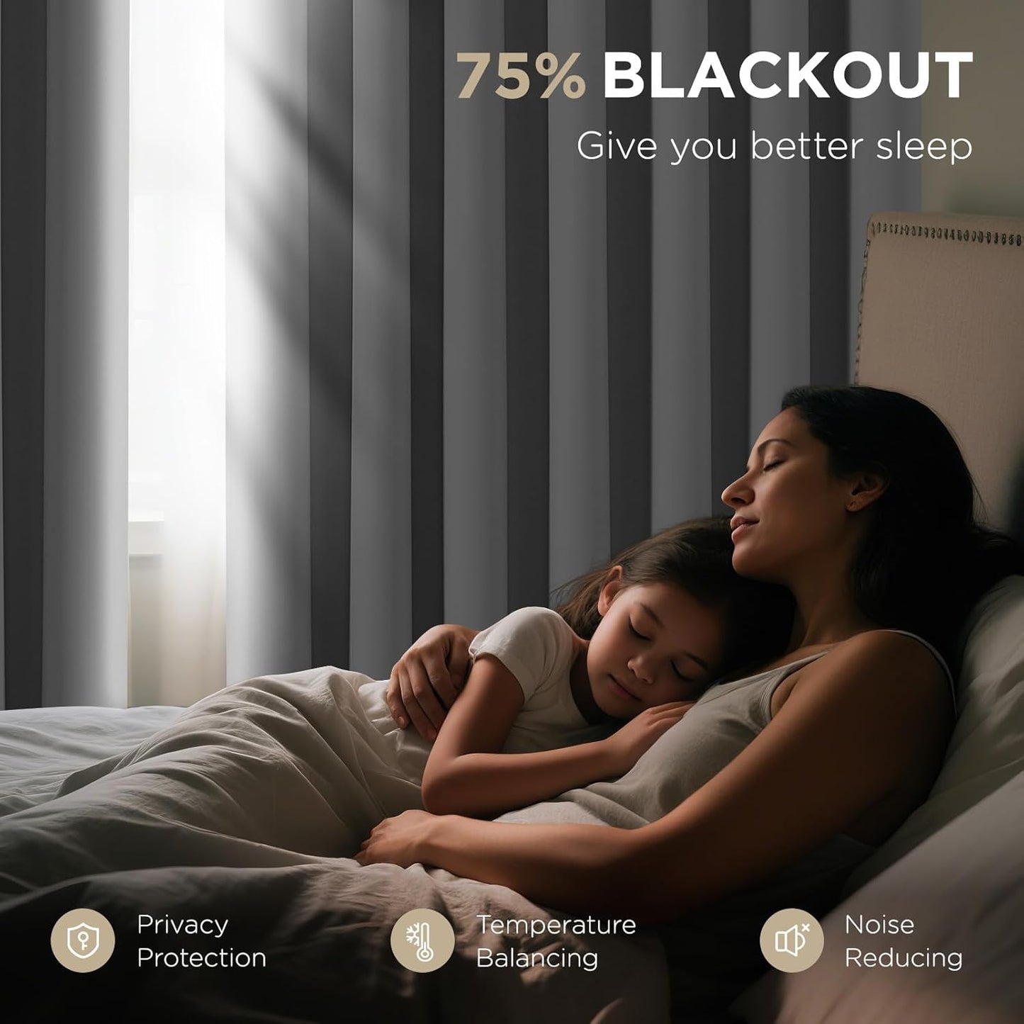 Joydeco Blackout Patio Sliding Door Curtains 90 Inches Long, Grommet Privacy Room Divider Curtains, Extra Wide Thermal Blackout Drapes for Bedroom Living Room (Greyish White 100Wx90L, 1 Panel)