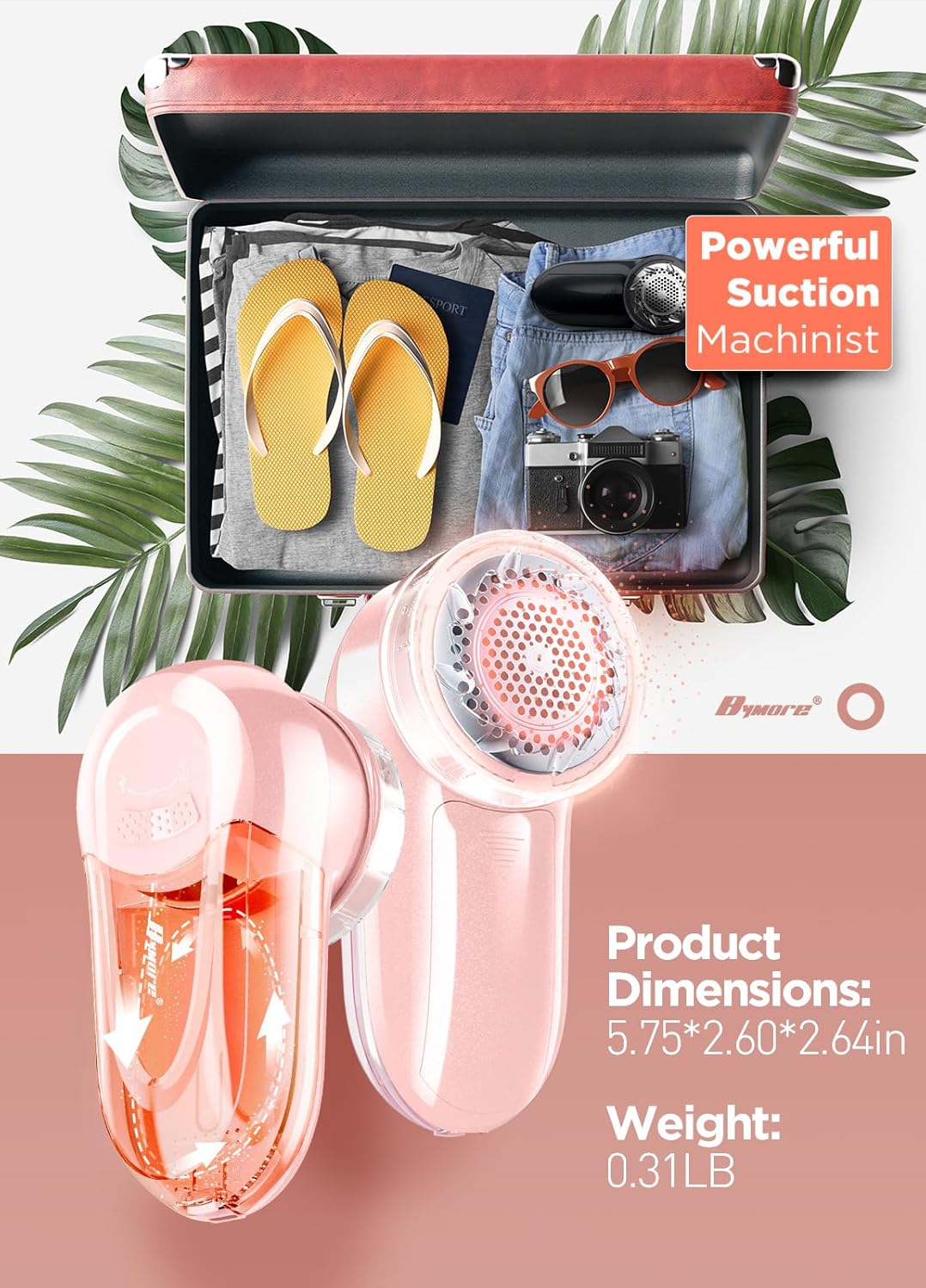 Fabric Shaver, Lint Remover, Bymore Lint Shaver Defuzzer Sweater Shaver for Clothes and Furniture AC Adapter or Battery Operated Pill Fuzz Remover (Pink)