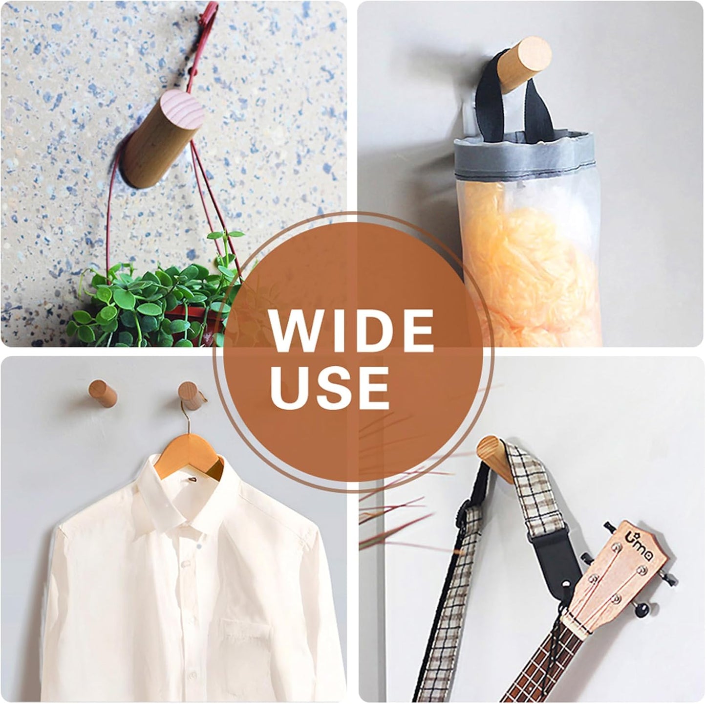 Wood Wall Hooks, 4 Pack Coat Hooks Mounted Rustic Wooden Heavy Duty Robe Hook Hat Rack | for Hanging Bathroom Towels Clothes Hanger (Beech Wood)