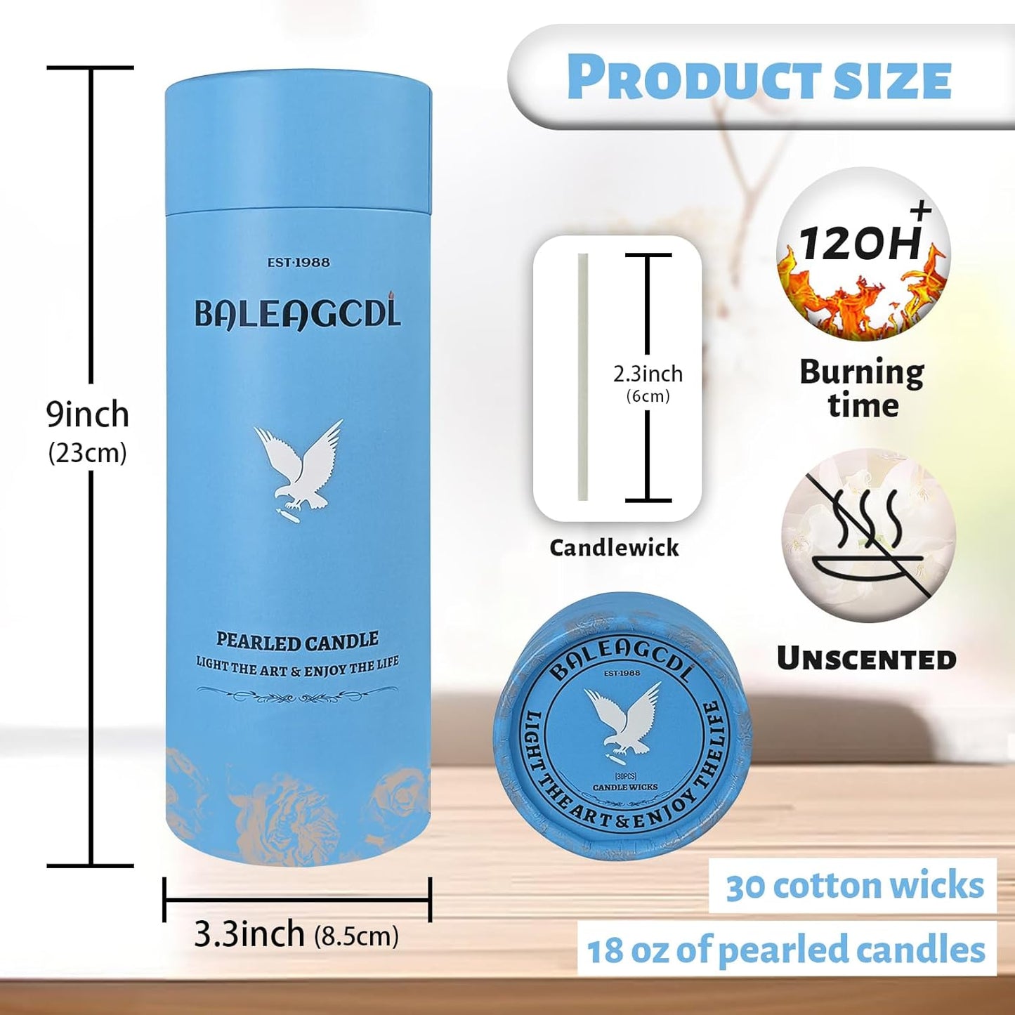 Unscented White Pearled Candle 18oz Luxury Sand Candle Granulated Wax - 30 Cotton Wicks – Wax for Candle Making Decorative Candles Smooth and Clean Burning Lasts up to 120 Hours