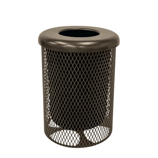 COATEDOUTDOORFURNITURE RFT-TXTBRW Heavy Duty Round Trash Receptacle with Flat Top, Liner Included, 32 Gallon, Textured Brown, Made in America