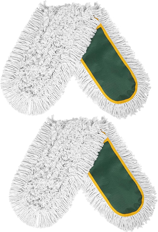 24" Commercial Dust Mop Replacement Padsfor Cleaning Office Garage Hardwood Warehouse, 2 Pack ,Green