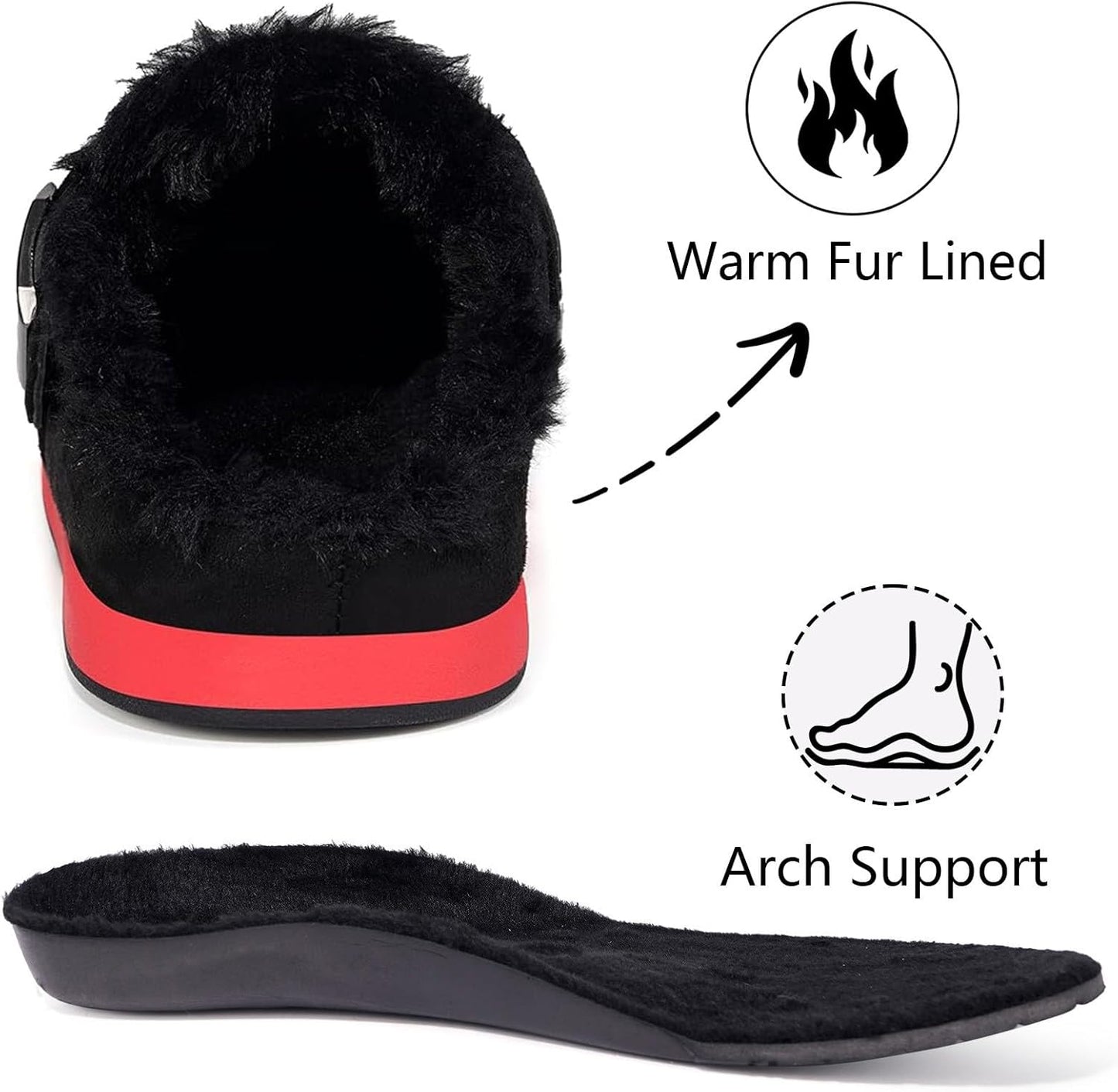 Fur Lined Clogs for Women Men Suede Winter Slippers Arch Support Slip on Mules Potato Shoes with Removable Cushion Footbed Warm Home House Shoes