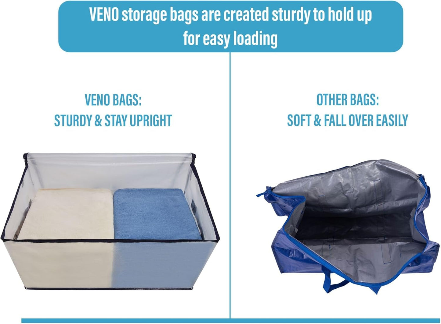 VENO 10 Pack Moving and Storage Bags, Heavy Duty, Alternative to Moving Boxes, Large Packing Totes Supplies for College Dorm Room with Zipper for Clothes, Wide Open Design (Clear, 10 Pack)