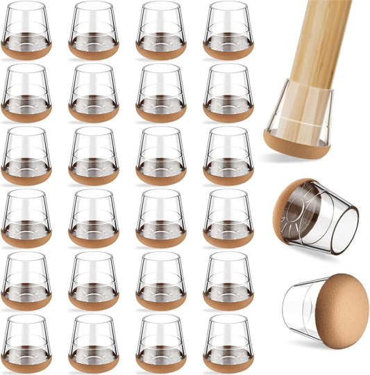 24 PCS Silicone & Felt Chair Leg Floor Protectors for Hardwood Floors - Furniture Pads, Chair Leg Covers/Cups - No Noise & Scratch-Proof - Round S (Fits 13/16"-1" / 20-25mm), Clear