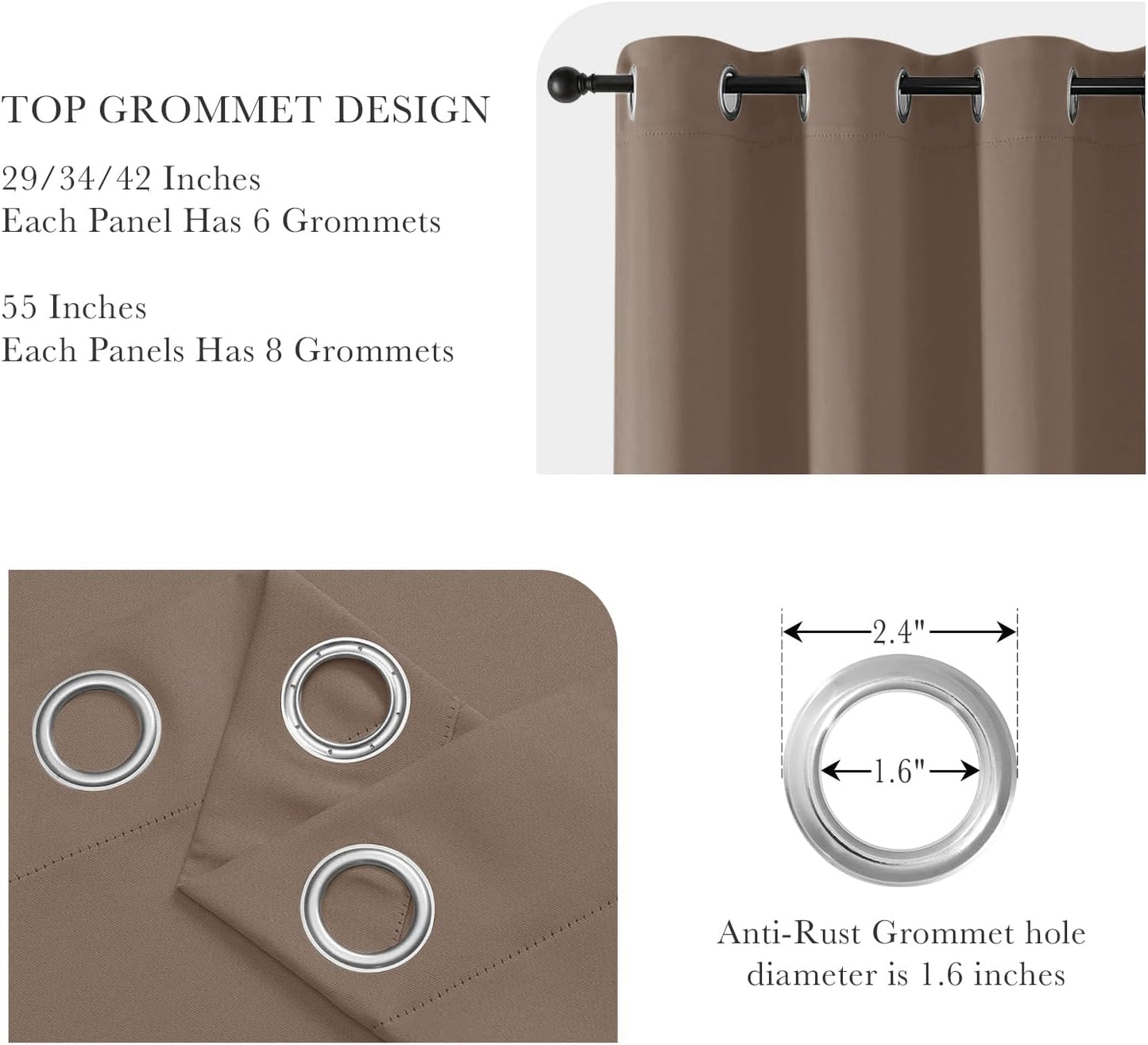 PONY DANCE Mocha Blackout Curtains for Bedroom 84 Inch Length 2 Panels Set, Privacy Thermal Insulated Room Darkening Grommet Drapes for Living Room Window, W34 x L84 Inch