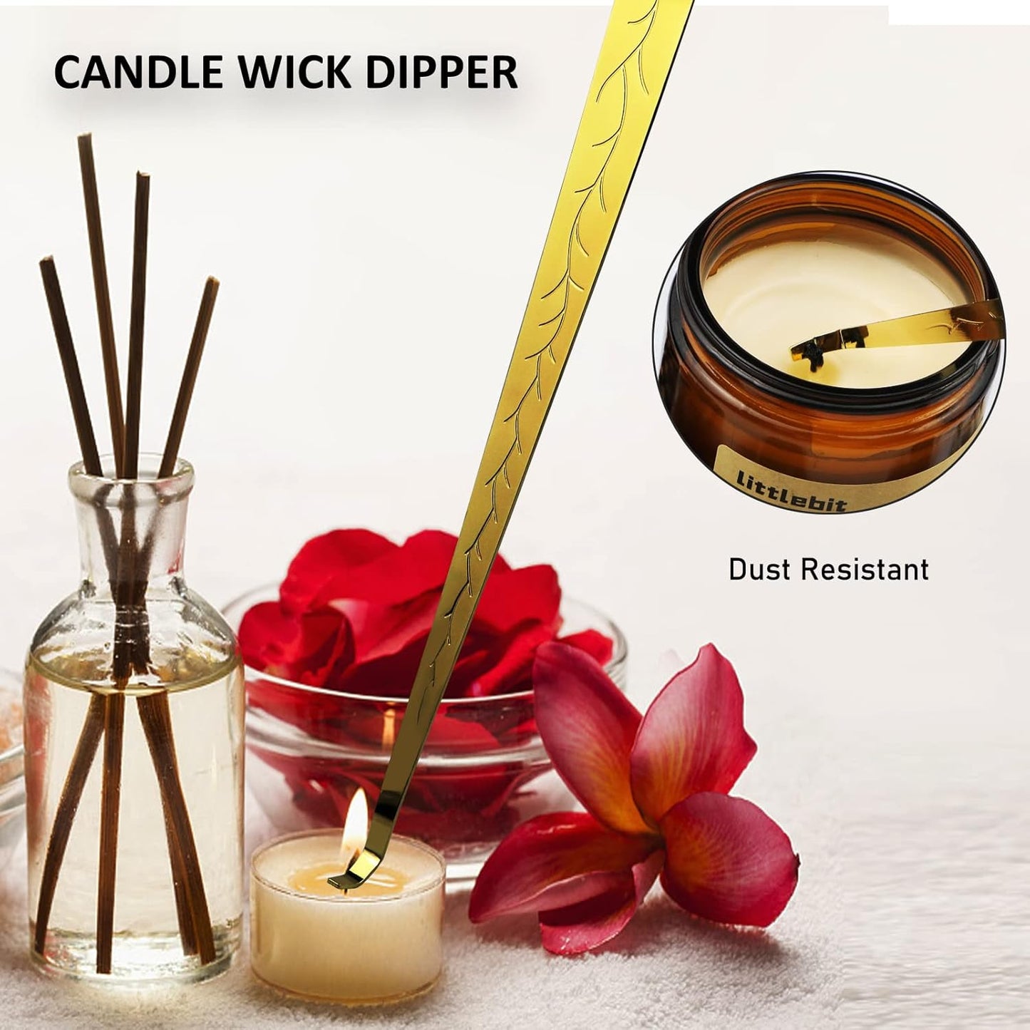 4 in 1 Candle Accessory Set, USB Rechargeable Lighter, Candle Wick Trimmer Cutter, Candle Snuffer & Candle Wick Dipper for Candle Aromatherapy Lover Gift, Stainless Steel Candle Care Kit (Golden)