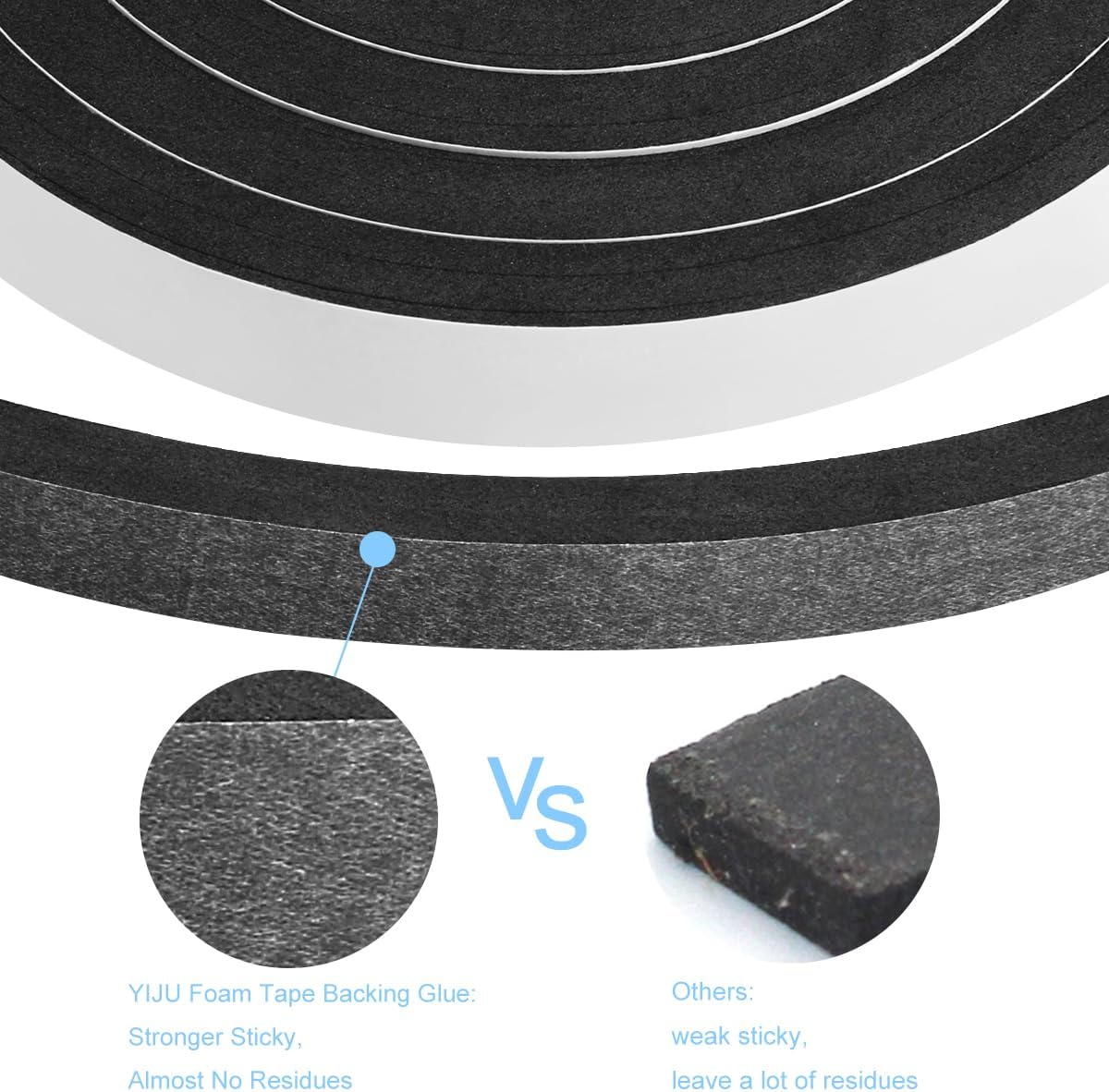 Seal Foam Tape, 2 Rolls 1/2 Inch W x 1/2 Inch T Weather Stripping for Door and Window,High Density Single Sided Closed Cell Door Insulation Weather Strip, 2 Rolls Total 13FT Black