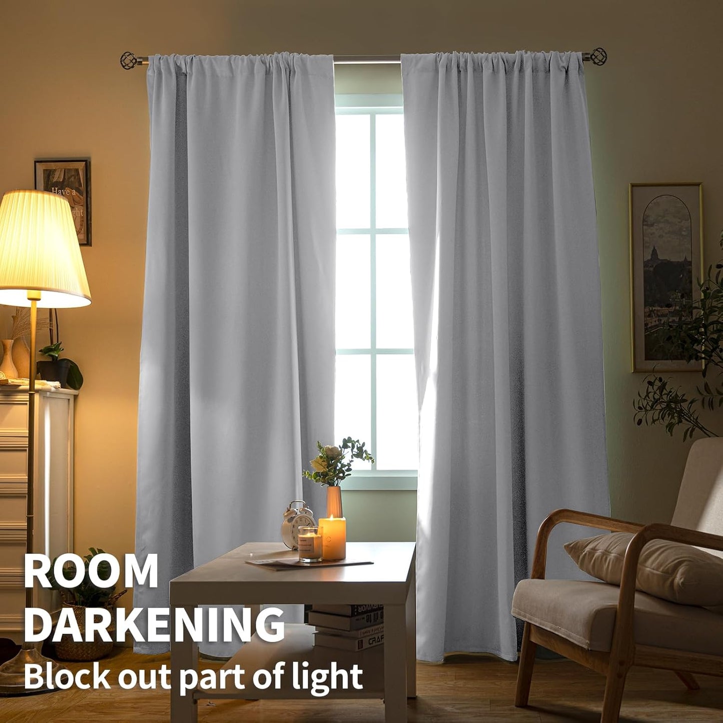 BGment Rod Pocket Room Darkening Curtains for Bedroom 72 Inches Long - Thermal Insulated Blackout Curtain Drapes for Living Room, 52 x 72 Inch, 2 Panels, Greyish White