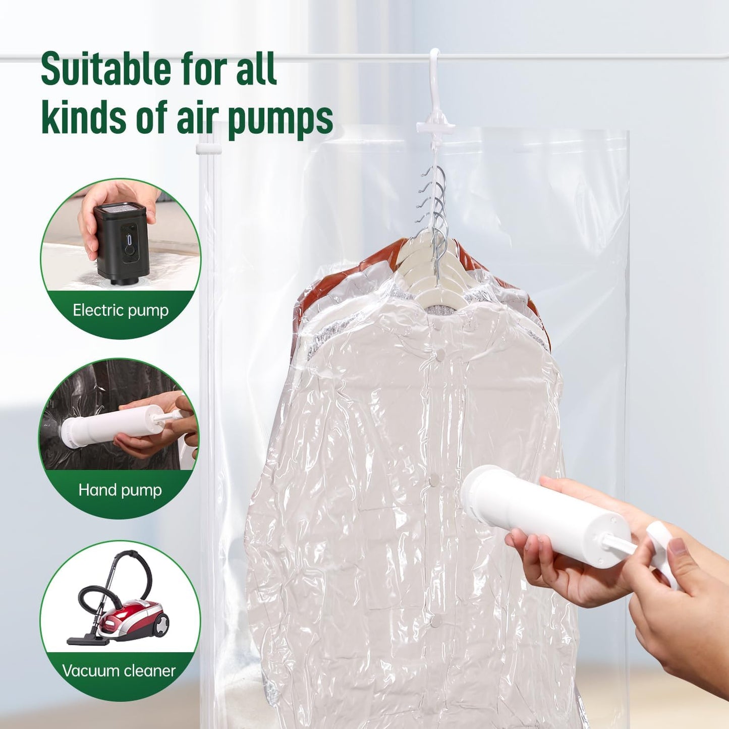 Hanging Vacuum Storage Bags For Clothes With Hand Pump,Coat Storage Bag Hanging,Vacuum Bags For Clothes,Space Saver Vacuum Storage Bags,Garment, Clothing, Dress, Suit, Long Coat, Jacket(Long 4 Pack）