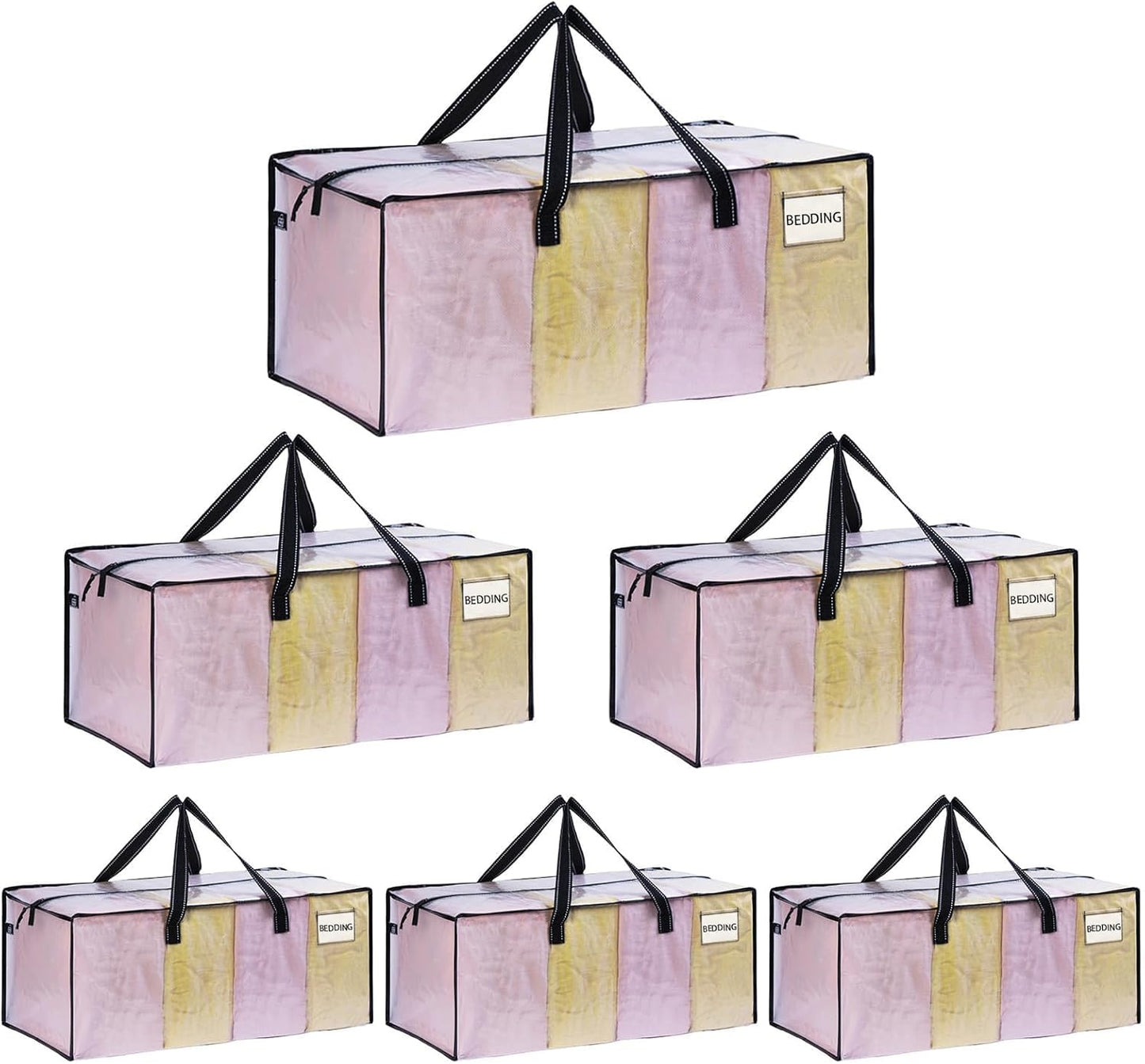 VENO 6 Pack Moving Bags Extra Large Storage Bags for College Move-In, Heavy-Duty Storage Totes, Packing Boxes, and Wardrobe Moving Supplies - Durable Laundry Bags for Clothes (Clear, 6 Pack)