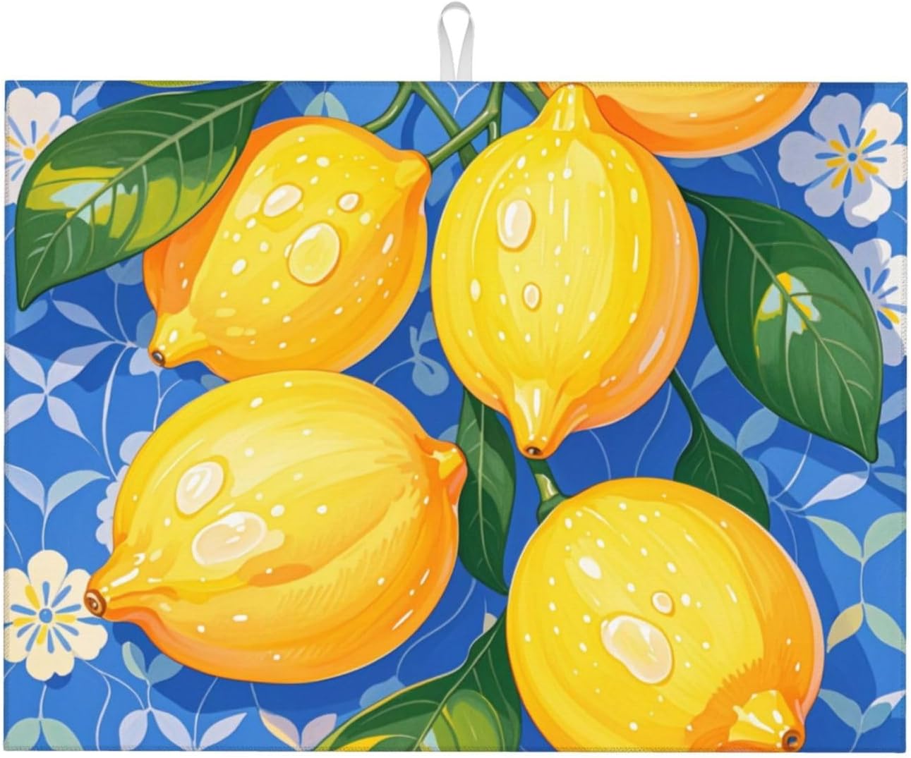 lemon Dish Drying Mat Highly Absorbent Double-Sided Microfiber with Hanging Loop Reversible Drain Dish Rack Mat Drain Mat Suitable for Kitchen Countertop Coffee Bar 18 x 24 Inch