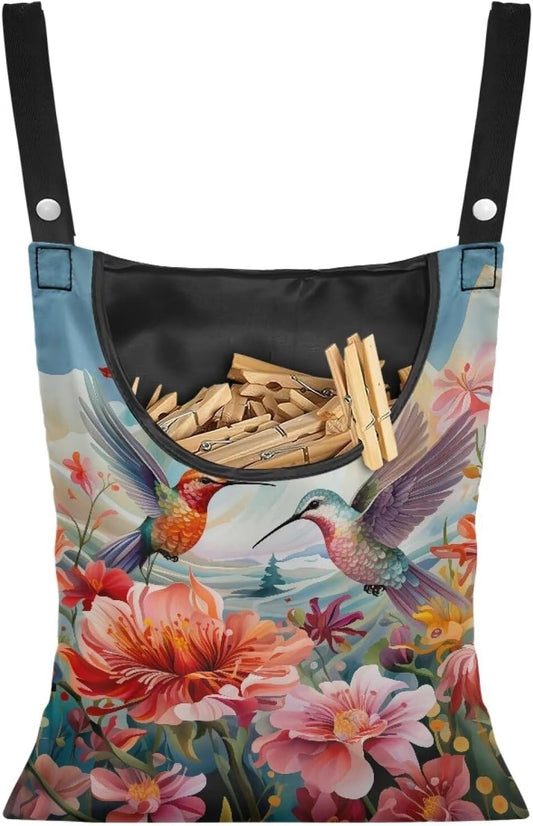 Hummingbird Hibiscu Large Capacity 14.5 x 12 Inch Clothespin Bag with Hanging Hook Waterproof Clothes Pin Hanging Bags Clothespin Storage Organizer with Large Opening