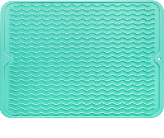 Silicone Dish Drying Mat for Multiple Usage,Easy clean,Eco-friendly,Heat-resistant Silicone Mat for Kitchen Counter or Sink,Refrigerator or drawer liner Mint L 16 inches x 12 inches