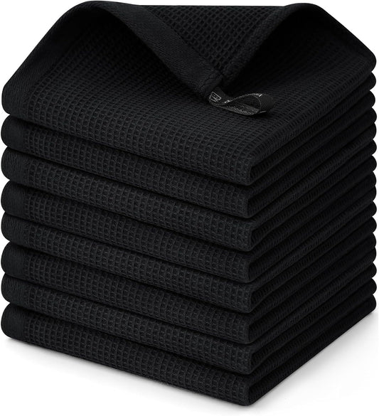 Homaxy 100% Cotton Waffle Weave Dish Cloths - 8 Pack Soft and Absorbent Dish Towels - 12 x 12 Inches Quick Dry Dish Rags - Black