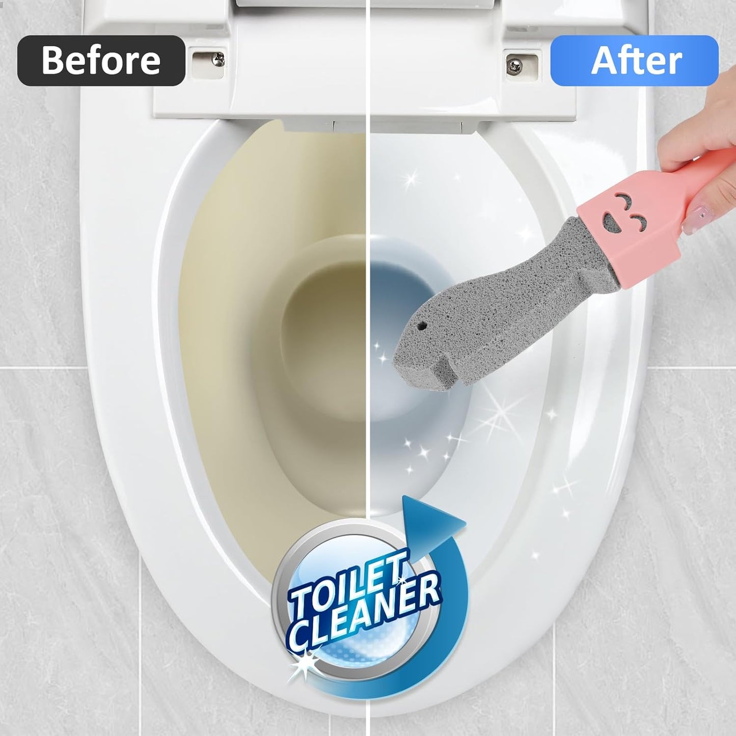 Navona 6 Pack Pumice Stone Scouring Sticks with 2 Universal Handles, Grey Pumice Stone for Cleaning Toilets, Bathrooms