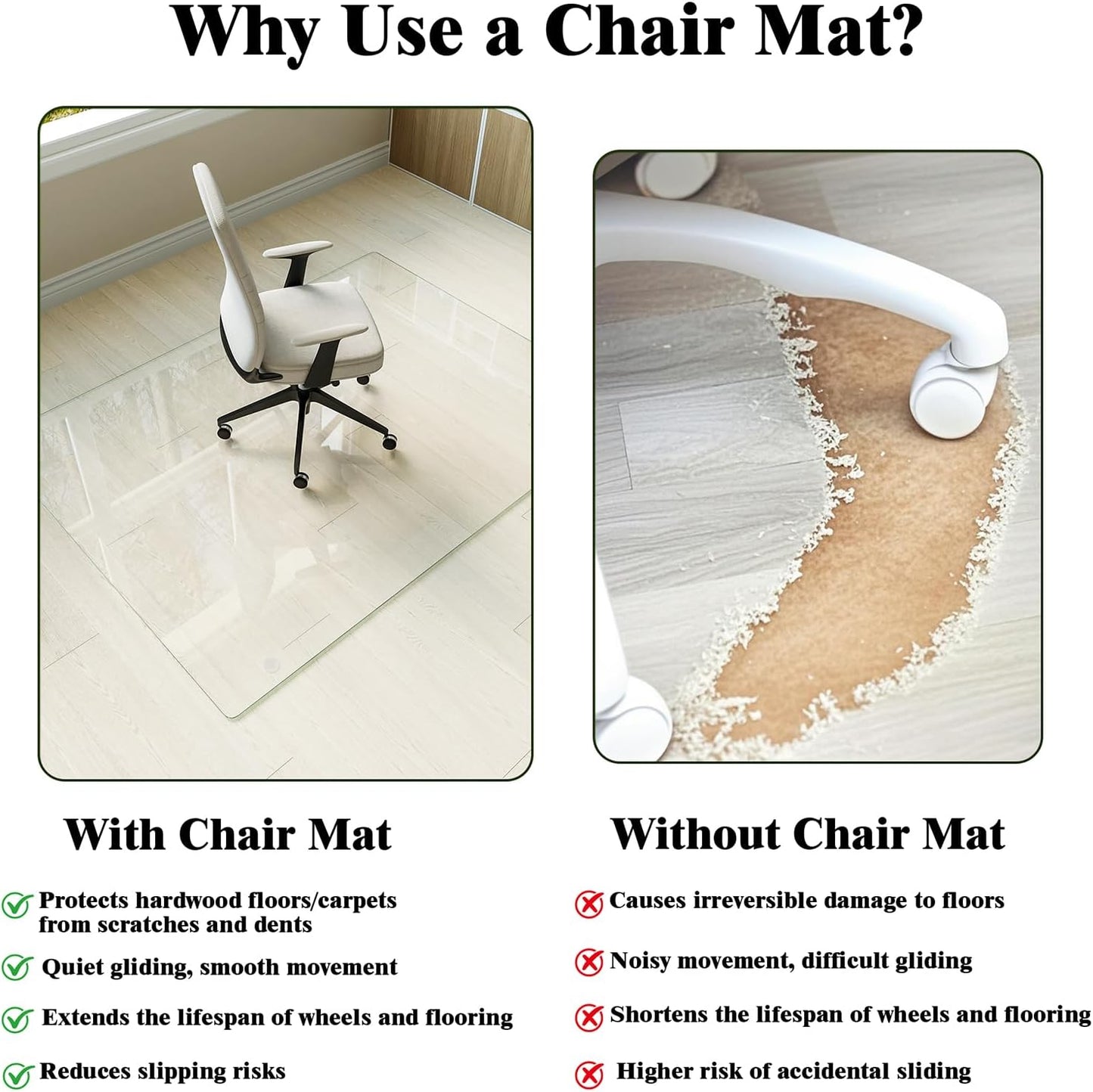 Koonmi Tempered Glass Chair Mat for Hardwood Floors & Carpets, 48" x 72“ Transparent Heavy Duty Office Floor Protector with Noise-Free Gliding Shatterproof for Home Office Desk