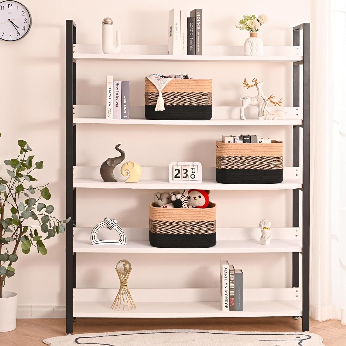 Storage Baskets for Organizing Shelves, Decorative Baskets for Storage, Woven Cotton Rope Basket for Living Room Bedroom Nursery, 15"x11"x9.5", 3 Packs, Gradient Black & Jute